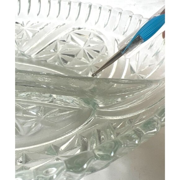 Vintage APEG Clear Pressed Glass Divided Relish Dish With Handles 10" GrannyCore - Picture 6 of 12